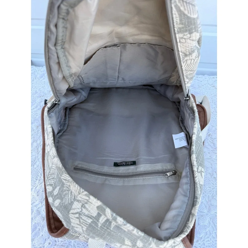 Wild‎ Fable Mini Backpack Beige Floral Canvas Brown Trim Small Casual Bag
